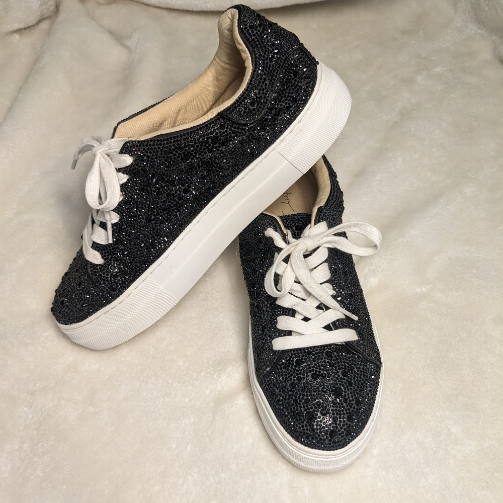 Betsey Johnson Women's Sz. 9 Black Rhinestone Platform Sneakers